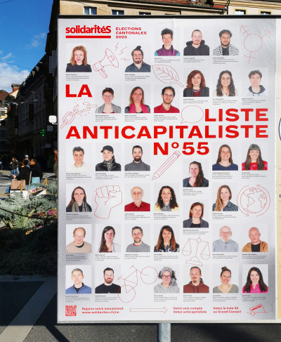 Wahlplakat mit den Kandidatinnen und Kandidaten